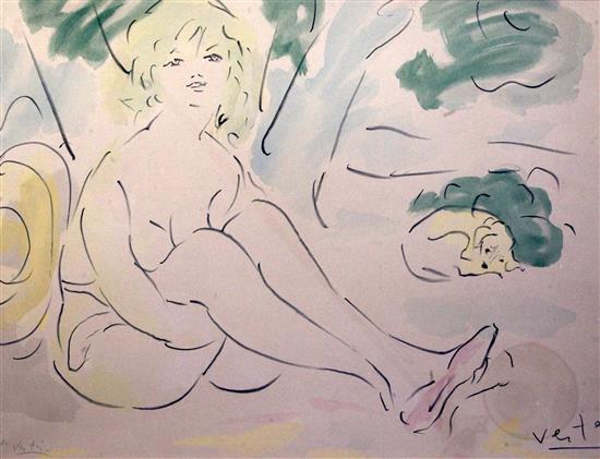 Verta Seated female nude and dog 47 x 63cm